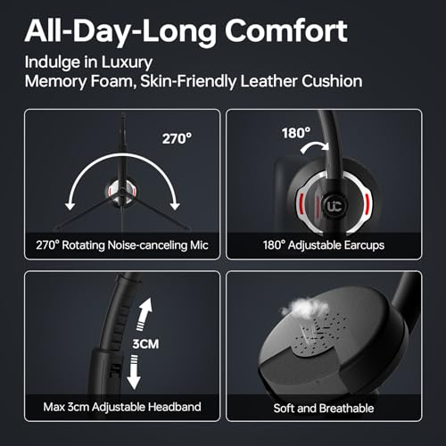 Wired Headset with Noise Canceling Mic & in-Line Control, Business Headset with Microphone for PC, USB Computer Headset for Work Call Center, Home Office, Online Classes, Teams, Zoom