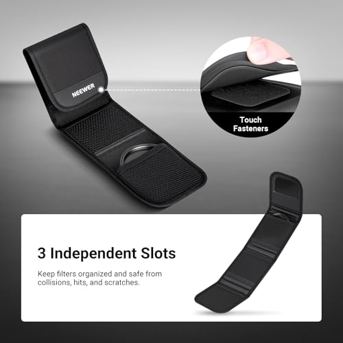 NEEWER 82mm Filter Case, Trifold Foldable Splash Resistant Protective Carry Pouch Storage Bag Accessories, Holds Up to Three 82mm Round Camera Lens Filters, PB15 - style: Pb15