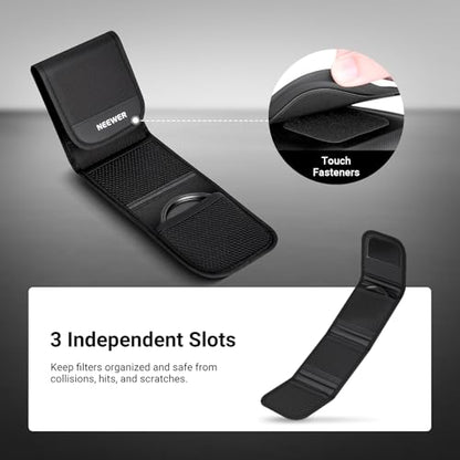 NEEWER 82mm Filter Case, Trifold Foldable Splash Resistant Protective Carry Pouch Storage Bag Accessories, Holds Up to Three 82mm Round Camera Lens Filters, PB15 - style: Pb15