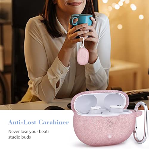 AIRSPO Silicone Case Compatible with Beats Studio Buds Case 2021 Soft Protective Cover for Beats Wireless Earbuds with Keychain (Glittery Rose Gold) - color: Glittery Rose Gold