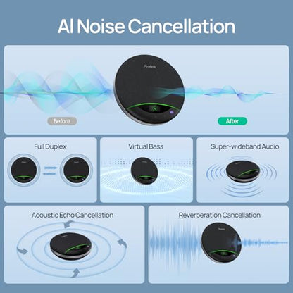 Yealink Bluetooth Speakerphone SP96 with Dongle Support Daisy-Chain 26H Talk Time Teams Certified 65mm Conference Speaker and 6 Microphones Array LCD Screen Smart AI Noise-Canceling - color: SP96 + Bluetooth USB Dongle, size: Teams Certified