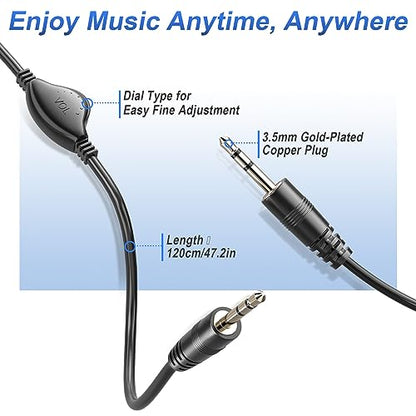 PChero 3.5mm Aux Cable with Volume Control, 4ft TRS Auxiliary Audio Cable | Male to Male Cord, For Headphone Smartphone Car Home Stereos Speaker