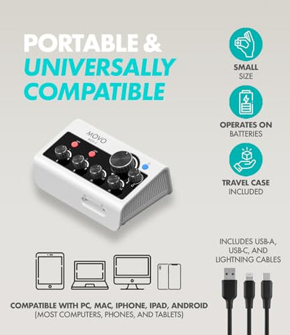 Movo PodPro+ Podcast Equipment Bundle for iPhone & Android – Professional Podcast Kit with Audio Interface, 2 Dynamic Mics, 2 Headphones, and Table Stands – Compatible with Smartphones, PC, and Mac - style: with Desk Stands and Headphones