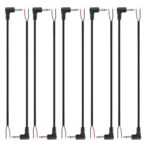 10PCS 3.5mm 1/8" TS Mono Right Angle Male Plug to 2Wire Pigtail Cable | 25cm Length，TS 2Pole，for Headphone Headset Earphone DIY Repair Replacement - style: 3.5mm TS Mono Right Angle Male
