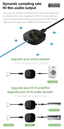 Olio AirPlay 2 Wireless Audio Receiver Adapter — WiFi & Bluetooth Music Streamer with Hi-Res 24bit/192kHz Output, Multiroom Audio, Spotify & Tidal Connect, Works with Siri&Alexa