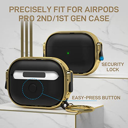 for AirPods Pro 2/1 Case Cover with Lock, Magsafe Compatible,Black/Gold - color: Black + Gold, size: AirPods Pro 2/1 Case (2019/2022/2023)