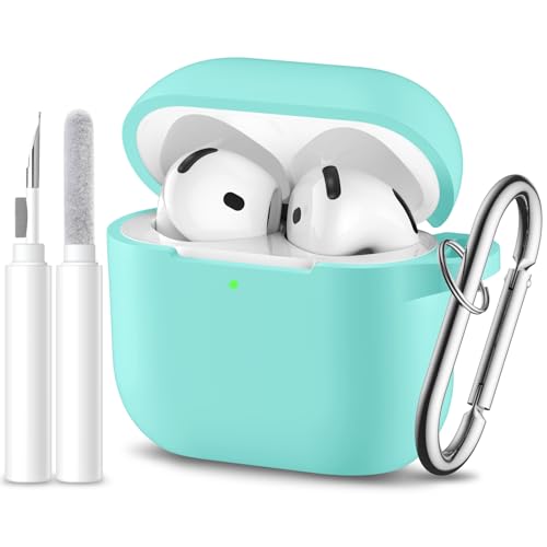 for Airpods 4th Generation Case Cover(2024),Soft Silicone Full Protective Case for AirPods 4 Case with Keychain & Cleaner Kit,Compatible with Apple Airpods 4 for Women,Men（Mintgreen） - color: Mintgreen