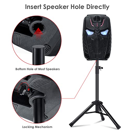 Universal Speaker Stand Mount Holder Heavy Duty Tripod/Adjustable Height from 26.8” to 35” and Compatible Insert Easy Mobility Safety Pin