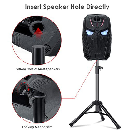 Universal Speaker Stand Mount Holder Heavy Duty Tripod/Adjustable Height from 26.8” to 35” and Compatible Insert Easy Mobility Safety Pin