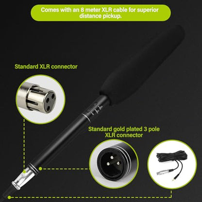 Shotgun Microphone, High Sensitivity, Dual Pickup Modes, All Metal Casing, Compatible with SLR Cameras, Rich Accessories