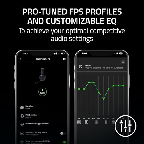 Razer BlackShark V3 Wireless PC Gaming Headset, 70 Hr Battery, Black | 50mm Drivers, Super Wideband Mic, 2.4 GHz, Bluetooth, Wired USB-C, Works with Mac, PS5, Nintendo Switch, Smartphone - color: Black