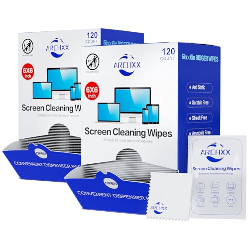 ARCHXX Screen Wipes for Electronics, 240 Count 6"x6" Pre-Moistened Screen Cleaner for Screens, Computer,Laptop,Tablet,Phone,Monitor,Car Screen Cleaner, Lens Wipes Individually Wrapped - size: 1 Count (Pack of 240)
