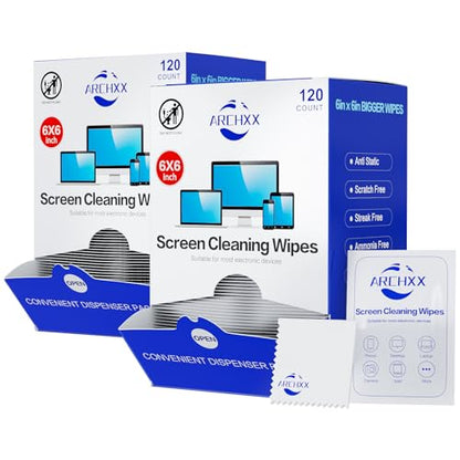 ARCHXX Screen Wipes for Electronics, 240 Count 6"x6" Pre-Moistened Screen Cleaner for Screens, Computer,Laptop,Tablet,Phone,Monitor,Car Screen Cleaner, Lens Wipes Individually Wrapped - size: 1 Count (Pack of 240)