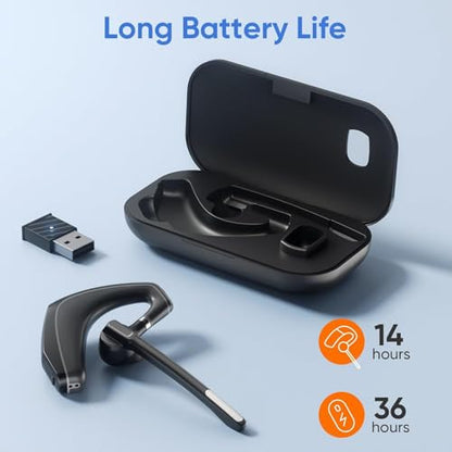 Herloreen Wireless Bluetooth Headset with Built-in Microphone Charging Case | Noise Canceling Mic for PC Computer, Laptop, Cell Phones, Remote Work, Call Center, Trucker Work, Business - style: Headset + Charge Case + USB Dongle-A6