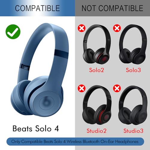 GEVO Ear Pads Replacement for Beats Solo 4 Wireless On-Ear Headphones, Earpads Ear Cushions for Solo 4 with Soft Protein Leather, Stronger Adhesive Backing (Slate Blue) - color: Slate Blue