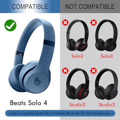 GEVO Ear Pads Replacement for Beats Solo 4 Wireless On-Ear Headphones, Earpads Ear Cushions for Solo 4 with Soft Protein Leather, Stronger Adhesive Backing (Slate Blue) - color: Slate Blue