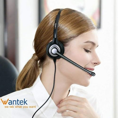 Wantek Corded Telephone Headset Dual w/Noise Canceling Mic Compatible with Avaya Aastra Allworx Adtran Alcatel Lucent AltiGen Digium Gigaset InterTel Mitel Plantronics Landline Deskphones(F602S1)