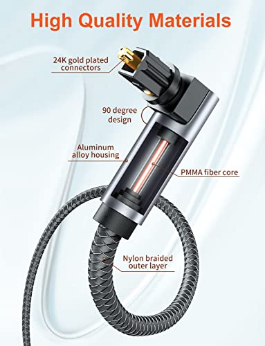 VANAUX 90 Degree Optical Cable, 16.5ft SPDIF Audio Optical Cable, 360 Degree Rotatable L Shaped Right Angle Digital Toslink Male to Male Cable for Sound Bar, TV, Game Consoles (5m/16.5ft) - size: 16.5 ft (5 m), style: Single 90°