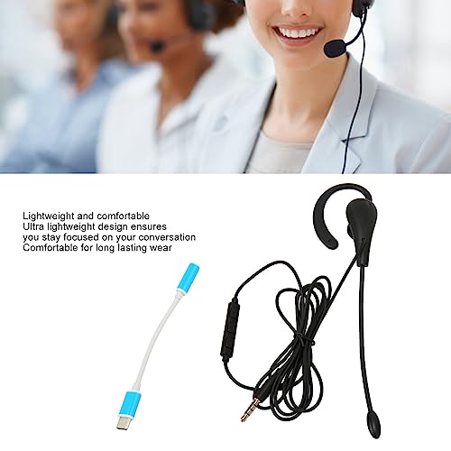 Single Ear Headset with Microphone, Wired, Noise Cancelling, Lightweight, Type-C, for Call Center Office