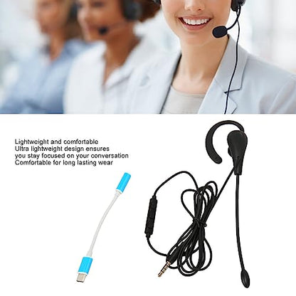 Single Ear Headset with Microphone, Wired, Noise Cancelling, Lightweight, Type-C, for Call Center Office