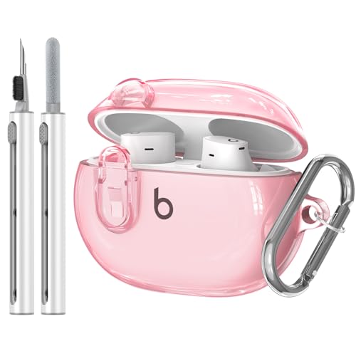 for Beats Studio Buds/Studio Buds Plus Case Cover with Lock, Clear Pink | Protective Cover for New Beats Studio Buds + Wireless Earbuds Case with Keychain & Cleaner Kit (2021/2023) - color: Clear Pink+P