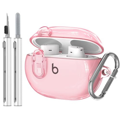 for Beats Studio Buds/Studio Buds Plus Case Cover with Lock, Clear Pink | Protective Cover for New Beats Studio Buds + Wireless Earbuds Case with Keychain & Cleaner Kit (2021/2023) - color: Clear Pink+P