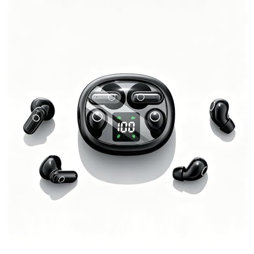 Wireless Earbuds, 2 in 1 Case(Mini Sleep Earbuds & Semi-In-Ear Headphones), Bluetooth Earphones with LED Power Display,Smallest Invisible Earbuds for Small Ears Canals Side Sleepers, Sports, Work - color: Black