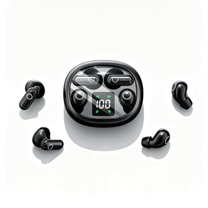 Wireless Earbuds, 2 in 1 Case(Mini Sleep Earbuds & Semi-In-Ear Headphones), Bluetooth Earphones with LED Power Display,Smallest Invisible Earbuds for Small Ears Canals Side Sleepers, Sports, Work - color: Black