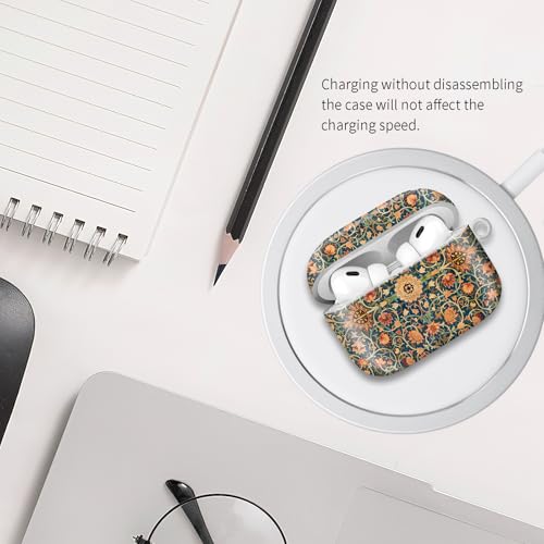 Compatible with Airpod pro 2nd/1st Generation Case Cover with Gold Round Keychain Cute Pattern Hard & Anti Slip Cover for Men Women & Girls（Flowery Branch） - color: Flowery Branch