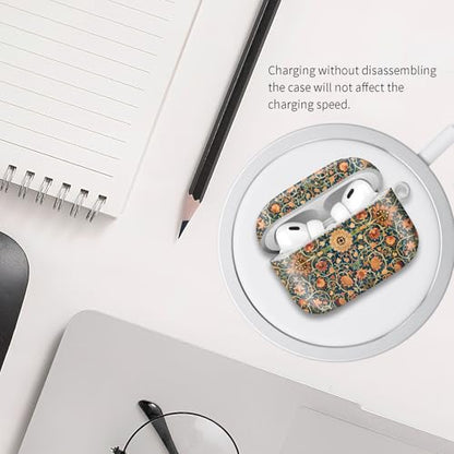 Compatible with Airpod pro 2nd/1st Generation Case Cover with Gold Round Keychain Cute Pattern Hard & Anti Slip Cover for Men Women & Girls（Flowery Branch） - color: Flowery Branch