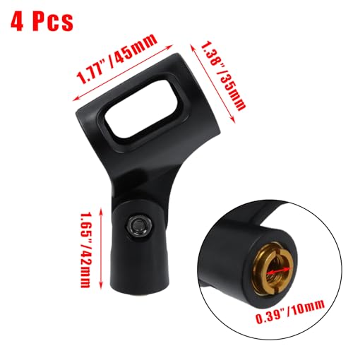4 Pcs Microphone Clips, Knob Adjustable 180 Degrees Mic Clip Holder for Mic Stand Come with 5/8" Male to 3/8" Female Screw Adapter, Inner Diameter Range 30-50mm(Black, Square) - style: Black, Square Microphone Clip