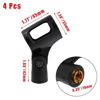 4 Pcs Microphone Clips, Knob Adjustable 180 Degrees Mic Clip Holder for Mic Stand Come with 5/8" Male to 3/8" Female Screw Adapter, Inner Diameter Range 30-50mm(Black, Square) - style: Black, Square Microphone Clip