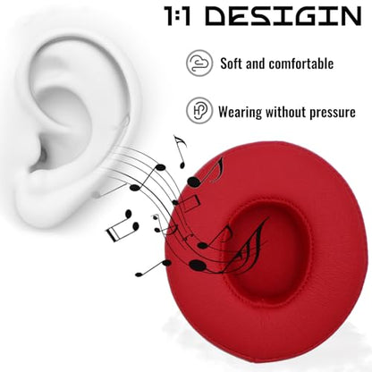 Headphone Replacement Ear Pad Cover Compatible with Beats by Dre Solo3 Solo2 Wired Wireless Headphones Protein Leather Memory Foam Headphone Cushion Ear Muffs-red - color: red