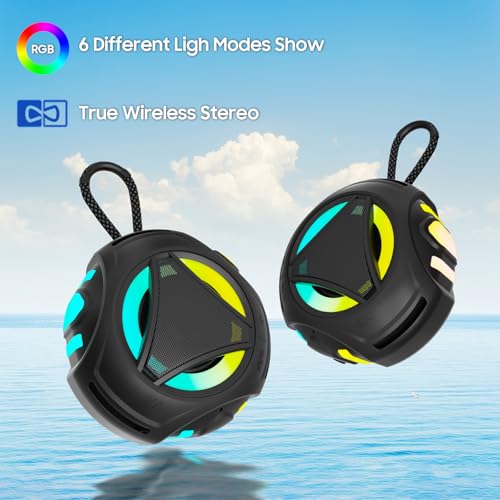Bluetooth Shower Speake Waterproof，Portable Outdoor Bluetooth Speake with RGB Lights，IPX67 Floating，Built-in Mic，24Hrs Playtime，True Wireless Stereo，Gifts for Teens Boy Girls Women Men - Black - color: Black