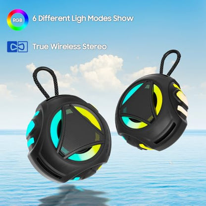 Bluetooth Shower Speake Waterproof，Portable Outdoor Bluetooth Speake with RGB Lights，IPX67 Floating，Built-in Mic，24Hrs Playtime，True Wireless Stereo，Gifts for Teens Boy Girls Women Men - Black - color: Black