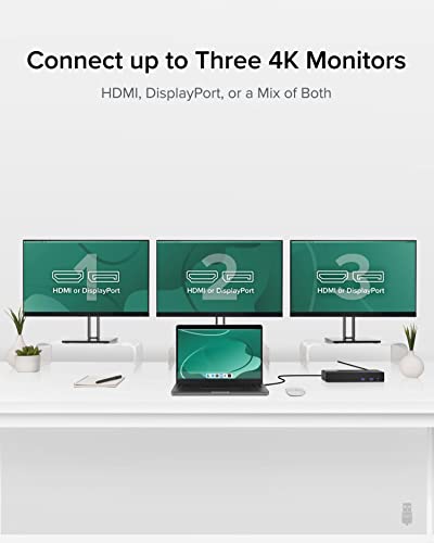 Plugable 12-in-1 USB C Triple 4K Docking Station, Three Displays with 3X HDMI or DisplayPort, Compatible with Mac M1 - M5 & Neo, Windows, Thunderbolt, USB4, USB-C (100W PD, 6X USB Ports, Ethernet)