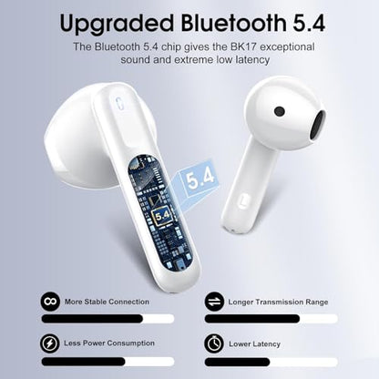 Wireless Earbuds, Bluetooth 5.4 Headphones with 3D Bass Stereo, 40H In-Ear Buds with 4 ENC Noise Cancelling Mic, Ultralight Bluetooth Earbuds USB-C LED, IP7 Waterproof Earphones for Android iOS, White - color: White