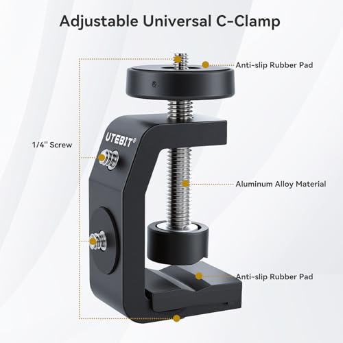 UTEBIT 40mm C-Clamp Camera Mount with Mini Ball Head, Black - size: 40mm