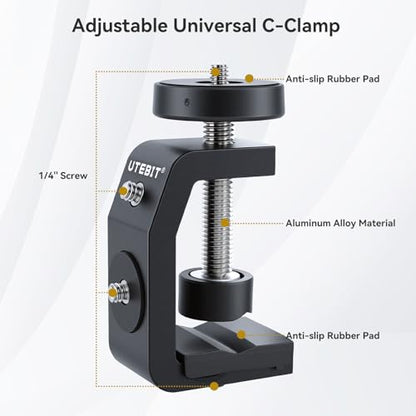 UTEBIT 40mm C-Clamp Camera Mount with Mini Ball Head, Black - size: 40mm
