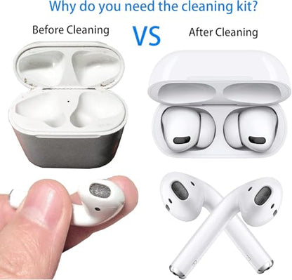 Cleaner Kit for Airpods Pro Series - Multi-Function Cleaning Pen Tool for Earbuds 3 2 1 Headphone iPhone Camera Electronic Devices, with Soft Brush Flocking Sponge, White