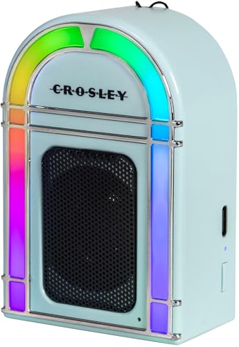 Crosley CR3046A-AB Mini Jukebox Portable Bluetooth Speaker, Aqua Blue | Bluetooth In, 5 Color-Changing Light Modes, LED Lights Sync with Music, Rechargeable Lithium-Ion Battery - color: Aqua Blue
