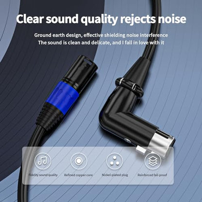 XLR Right-Angle Female to Straight Male Microphone Extension Cable, 90-Degree Female to Straight Male Balanced Cord 3-Pin to 3-Pin, -6.6ft 2Pack - style: 6.6FT-XLR Right-Angle Female