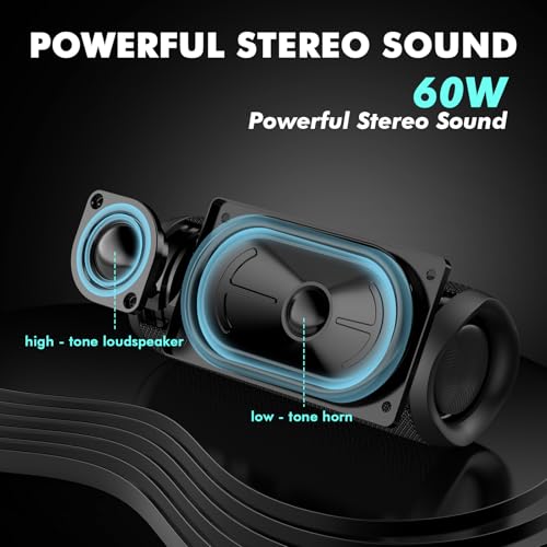 Monster Bluetooth Speaker, Wireless Portable Outdoor Bluetooth Speakers, 60W True Wireless Stereo IPX8 Waterproof, Dual PairingBluetooth 5.4 Built-in Mic, Black