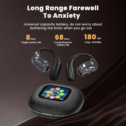 Piluyaa Open Ear Earbuds Ultra Comfort Wireless Bluetooth 5.4 Headphones Over The Ear Earbuds with Intelligent Touch Screen EarHooks IPX7 Waterproof Bone Conduction Earphones for Fitness Sports-Black - color: BLACK