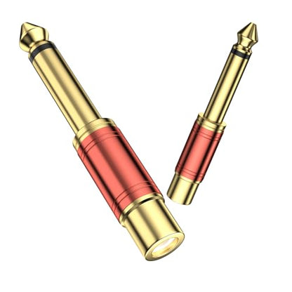 RCA to 1/4 Inch Adapter 2-Pack | 6.35mm TS Male to RCA Female Audio Connector, 24K Gold Plated, Red - color: Red - 2 Pack