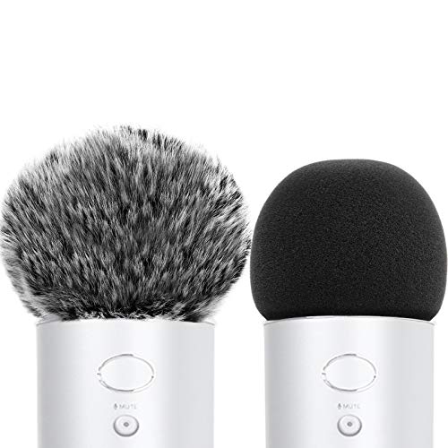 ChromLives Mic Cover Compatible with Blue Yeti, Microphone Windscreen, Foam Cover Furry Wind Muff Compatible with Blue Yeti, Yeti Pro Condenser，Combo 2Pack - color: grey+black