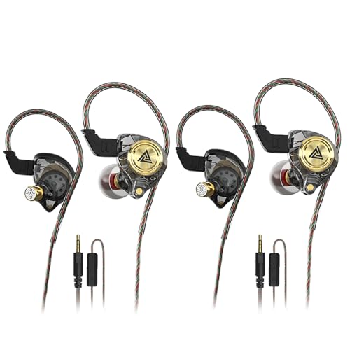 Wired Gaming Earbuds 2 Pack, Ak3file in Ear Monitors, Deep Bass Sound Wired Earbuds, HiFi in Ear Headphones with 1DD 10mm Dynamic Driver, IEM for Music Gaming Video Calling (Black+Black) - color: Black+Black