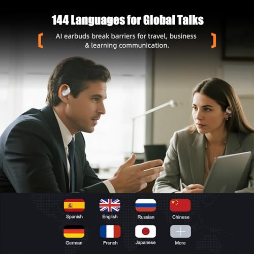 Translation Earbuds Real time Bluetooth 5.4, 3-in-1 Translating Headphones | Wireless Earbuds Bluetooth Headphones for Learning Travel Business, with 1-Year Free Translation App (144 Languages),