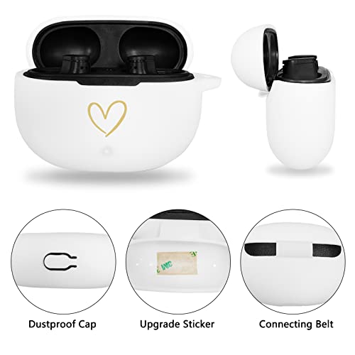 Compatible with Beats Studio Buds 2021, Soft Silicone Case with Gold Heart Pattern for Beats Studio Buds Case with Cute Butterfly Keychain for Girls Women (White) - color: White