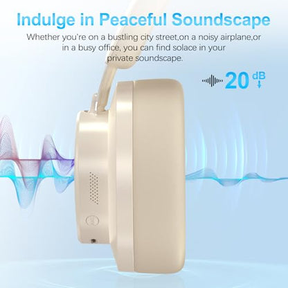 Noise Cancelling Headphones Wireless Bluetooth, Over Ear Headphones Bluetooth with Microphone, Cancelling Wireless Headphone Over Ear, 65h Playtime, Clear Calls, Comfort Fit For Travel (Beige) - color: Beige